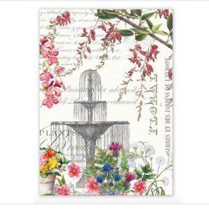 Michel Design Works Kitchen Towel -  In The Garden -  Fountain, Flowers, Foliage